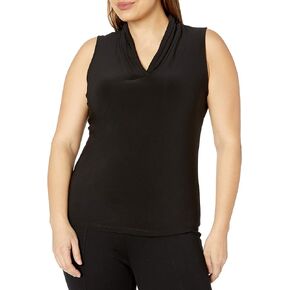 Anne Klein Women's Plus Size Solid Triple Pleat Neck Blouse