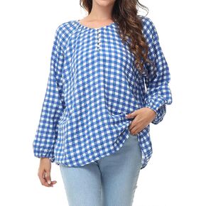 MCEDAR Women's Casual Split V Neck Blouse Long Sleeve Plus Size Cotton Blouse Oversized Split-Neck Blouse Top(S-4X)