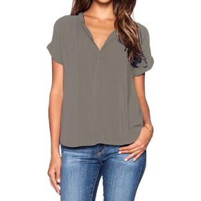 LILBETTER Women Chiffon Blouse V Neck Short Sleeve Top Shirts