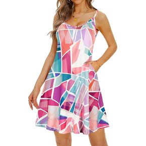 Causal Summer Dresses for Women Mini Beach Sundress Spaghetti Strap Cover Ups with Pockets