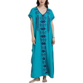L-Peach Women's Cotton Kaftan Loungewear Boho Homewear Oversized Kimono Maxi Beach Dress Cover Ups Robes