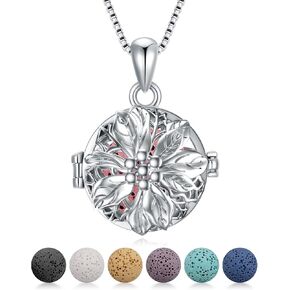 PLATYCO هولي الروائح الناشر قلادة 925 الفضة الاسترليني الزيوت العطرية الناشر قلادة مجموعة هدية للنساء الفتيات، 7 قطع الصخور الحمم البركانية، 20 + 2 "سلسلة مربع in Kuwait