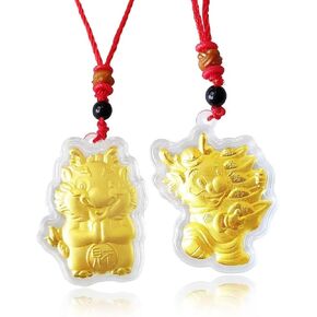 Zhang shine 2pcs Gold Foil Dragon Hanging Pendant Necklace 2024 Chinese New Year of The Dragon Lucky Charms Necklace for for Women Girls Man Blessing Gift