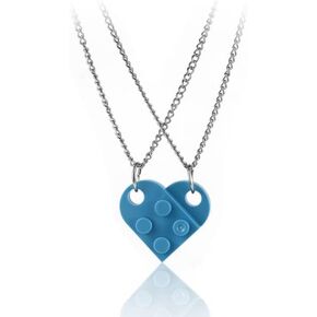 Multicolor Heart Peach Puzzle Couple Necklace Bricks Puzzle Assembled Pendant Necklace Love Heart Matching Block for Women Girl Valentines Day Friendship Jewelry Gift