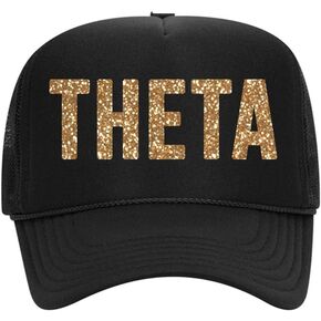 Theta Trucker Hat - Black with Glitter Gold