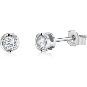 MASSETE Sterling Silver 925 Simulated Diamond Stud Post Earrings Bezel Set
