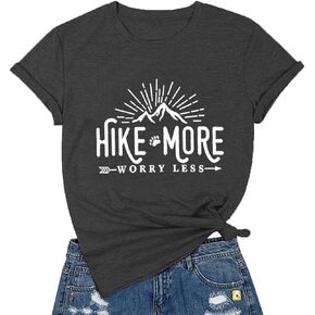 Hiking Shirt for Women Adventure Mountain Graphic Athletic Shirts Funny Hike More Worry Less Tee Tops