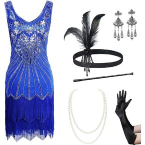 BABEYOND Flapper Dress 1920s Gatsby with Accessories Set Fringed Great Gatsby Party Cocktail Dress Set