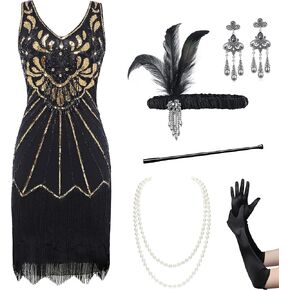 BABEYOND Flapper Dress 1920s Gatsby with Accessories Set Fringed Great Gatsby Party Cocktail Dress Set