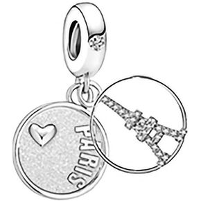 YQSLIN Paris Eiffel Tower Charm Dangle Travel Collection Vacation Holiday Enamel Heart Bead fit Charms Bracelet