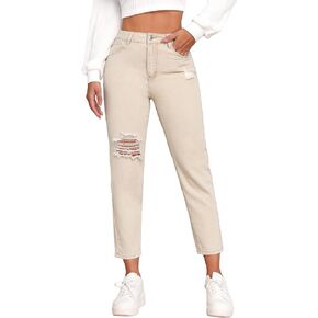 WDIRARA Women's High Waisted Ripped Jeans Distressed Tapered Stretchy Denim Pants