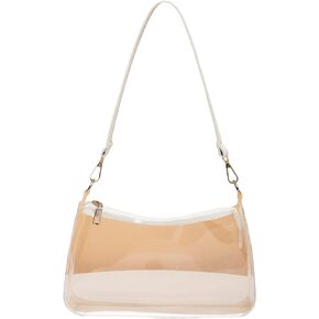 GORGLITTER Women's Clear Purse Minimalist Gold Ring Linked Handbag Contrast Strap Transparent Zipper Tote Handbags
