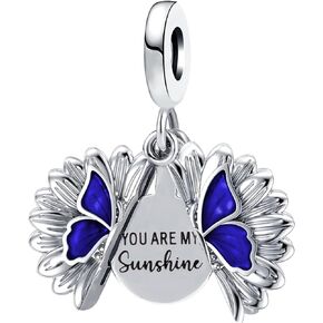 QeenseKc Inspirational Sunflower Butterfly Locket Charm You are My Sunshine Bead for Pandora Bracelet Mom Gift