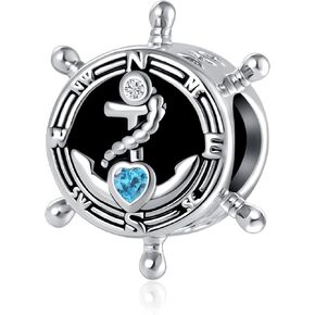 Nautical Anchor Charm Ship Wheel Hope Love Symbol Bule CZ Bead for Pandora Bracelet (Aut-106_Rudder)
