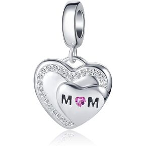 QeenseKc Love Best Mom Mother Heart Dog Mom Charm Rose Flower Family Cubic Zirconi Bead for Pandora Bracelet