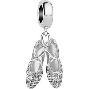 KunBead Silver Tone Ballet Shoes Love Dance Dancing Dangle Charms Compatible with Pandora Bracelet Necklace Birthday Jewelry Gifts for Women
