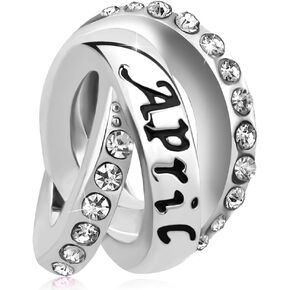 Birthstone Charms for charms Bracelets Trinity Ring Happy Birthday Charms Beads Compatible with Pandora Bracelets