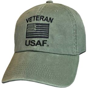 USAF Veteran/American Flag Embroidered Military Branch Baseball Hat - Officially Licensed Vintage Green