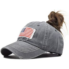 Baseball Hat Ponytail Cap Vintage Distressed American-Flag Hats Pony Tail Caps High Bun