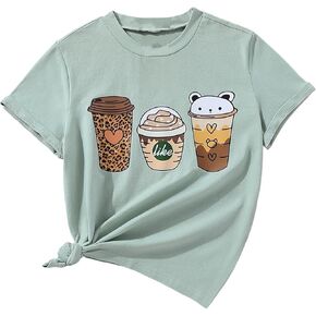 SOLY HUX Girl's T Shirts Short Sleeve Cute Graphic Tees Crewneck Cartoon Cat Print Summer Tops