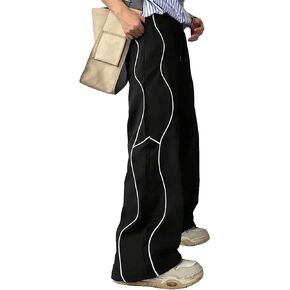 OYOANGLE Men's Elastic Drawstring Waist Straight Leg Pants with Pocket Loose Long Sweatpants