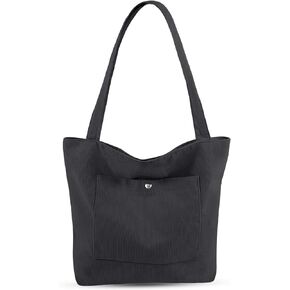 Dongawin Corduroy Tote Bag for Women Large Shoulder Bag with Zipper and Pockets for College School Work Travel Shopping.