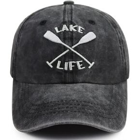 Lake Life Hats for Women Men, Funny Adjustable Washed Cotton Embroidered Summer Vacation Sun Baseball Cap