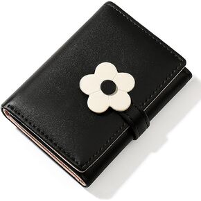 Cute Small Wallet for Girls Women - RFID Blocking PU Leather Tri-folded Flowers Cash Pocket with Card Holder Slim Short Wallet (Pink)