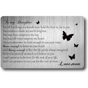 CREATCABIN to My Daughter Wallet Card from Mom Engraved Wallet Insert Inspirational Metal Wallet Card Mini Love Notes Gift for Women Her Birthday Graduation Wedding Christmas