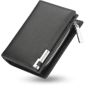 محفظة للرجال محافظ ثنائية الطي للرجال مع نافذة RFID تحجب محفظة حامل بطاقات الائتمان مع محفظة للعملات المعدنية بسحاب و15 فتحة للبطاقات (أسود) (HTN-001) in Kuwait