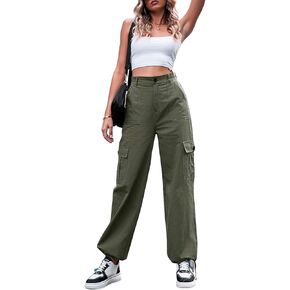 ثواي سروال كارجو للنساء بخصر مرتفع وارجل واسعة كاجوال مع 6 جيوب in Kuwait