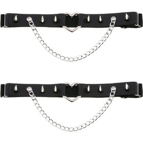 YunPeng Women's Gothic Heart Leg Thigh Elastic Garter Belt Adjustable High Elastic Punk Rivet Garters 2pcs