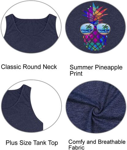 Women's Plus Size Summer Pineapple Sunglasses Tank Tops Hawaiian Graphic Printed Tees Sleeveless Vacation T Shirt Blouse Top in Kuwait