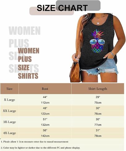 Women's Plus Size Summer Pineapple Sunglasses Tank Tops Hawaiian Graphic Printed Tees Sleeveless Vacation T Shirt Blouse Top in Kuwait