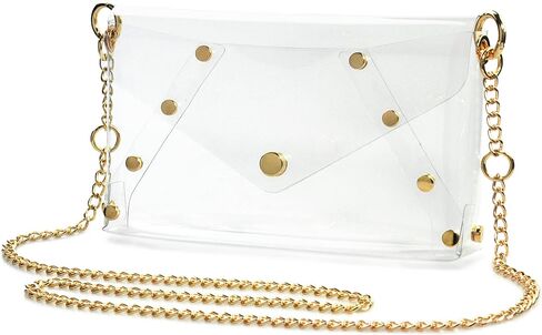 حقيبة كتف شفافة مرصعة ببرشام للنساء بولي كلوريد الفينيل مغلف شفاف مخلب سلسلة حزام حقيبة كروس الجسم ملعب المعتمدة المحفظة in Kuwait