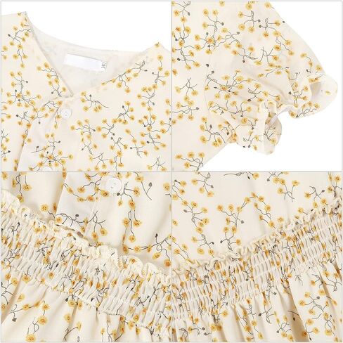 فستان LIONJIE للفتيات بأكمام قصيرة وأزرار لأعلى وطبعة ورود متوسط ​​الطول بخصر عالٍ ورقبة على شكل V فستان بوهو للشمس 3-12 سنة in Kuwait