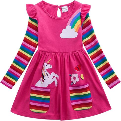 Cotton Toddler Girls Dress Flower Rainbow Outfits Short Sleeve Unicorn Dresses 2-7 Years in Saudi Arabia