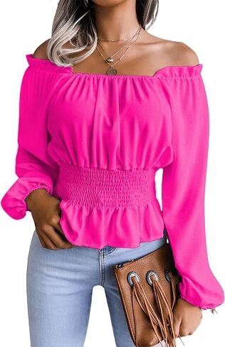 بلوزة نسائية من SOFIA'S Choice بأكمام طويلة مكشكشة مكشوفة الكتف ومكشكشة in Kuwait