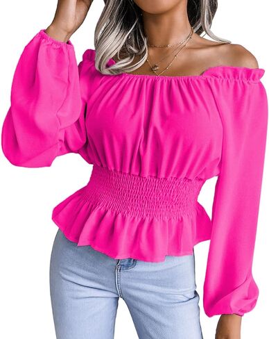 بلوزة نسائية من SOFIA'S Choice بأكمام طويلة مكشكشة مكشوفة الكتف ومكشكشة in Kuwait