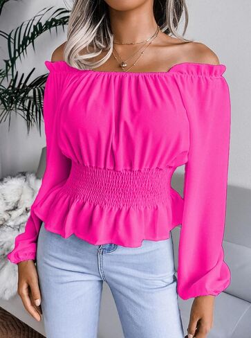 بلوزة نسائية من SOFIA'S Choice بأكمام طويلة مكشكشة مكشوفة الكتف ومكشكشة in Kuwait