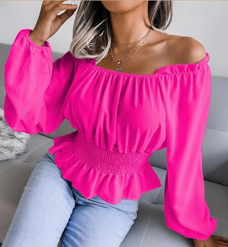 بلوزة نسائية من SOFIA'S Choice بأكمام طويلة مكشكشة مكشوفة الكتف ومكشكشة in Kuwait