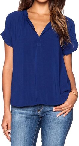 LILBETTER Women Chiffon Blouse V Neck Short Sleeve Top Shirts in Saudi Arabia
