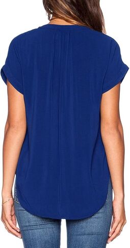 LILBETTER Women Chiffon Blouse V Neck Short Sleeve Top Shirts in Saudi Arabia