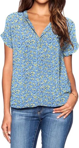 LILBETTER Women Chiffon Blouse V Neck Short Sleeve Top Shirts in Saudi Arabia