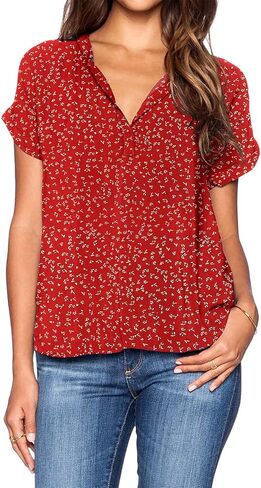 LILBETTER Women Chiffon Blouse V Neck Short Sleeve Top Shirts in Saudi Arabia