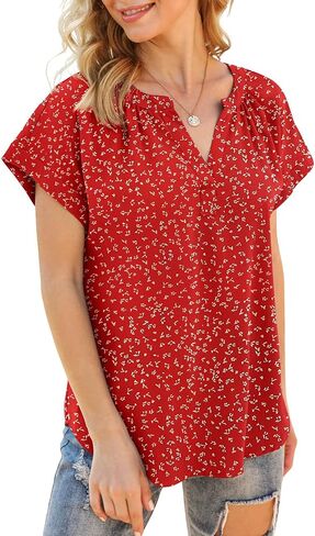 LILBETTER Women Chiffon Blouse V Neck Short Sleeve Top Shirts in Saudi Arabia