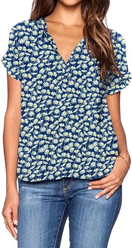 LILBETTER Women Chiffon Blouse V Neck Short Sleeve Top Shirts in Saudi Arabia
