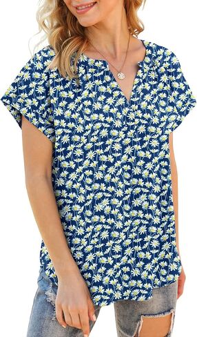 LILBETTER Women Chiffon Blouse V Neck Short Sleeve Top Shirts in Saudi Arabia