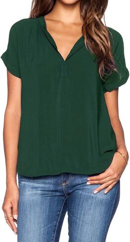 LILBETTER Women Chiffon Blouse V Neck Short Sleeve Top Shirts in Saudi Arabia
