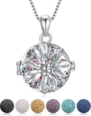 PLATYCO هولي الروائح الناشر قلادة 925 الفضة الاسترليني الزيوت العطرية الناشر قلادة مجموعة هدية للنساء الفتيات، 7 قطع الصخور الحمم البركانية، 20 + 2 "سلسلة مربع in Kuwait